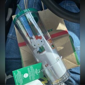 Starbucks Hello Kitty Clear Tumbler with Green Straw